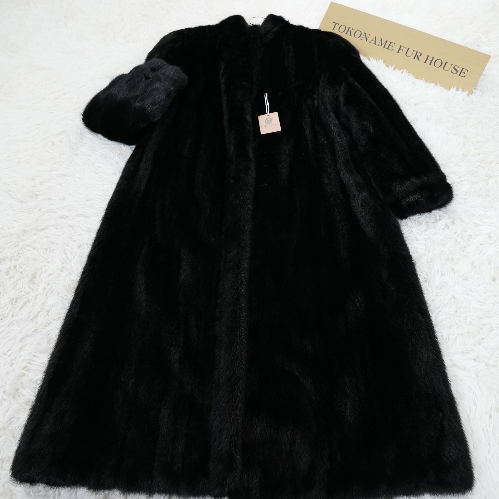 着丈111cm ミンク リアルファー ロングコート 本毛皮 水貂 Black Mink Long Coat Soft and Glossy Genuine Vintage Fur Japan