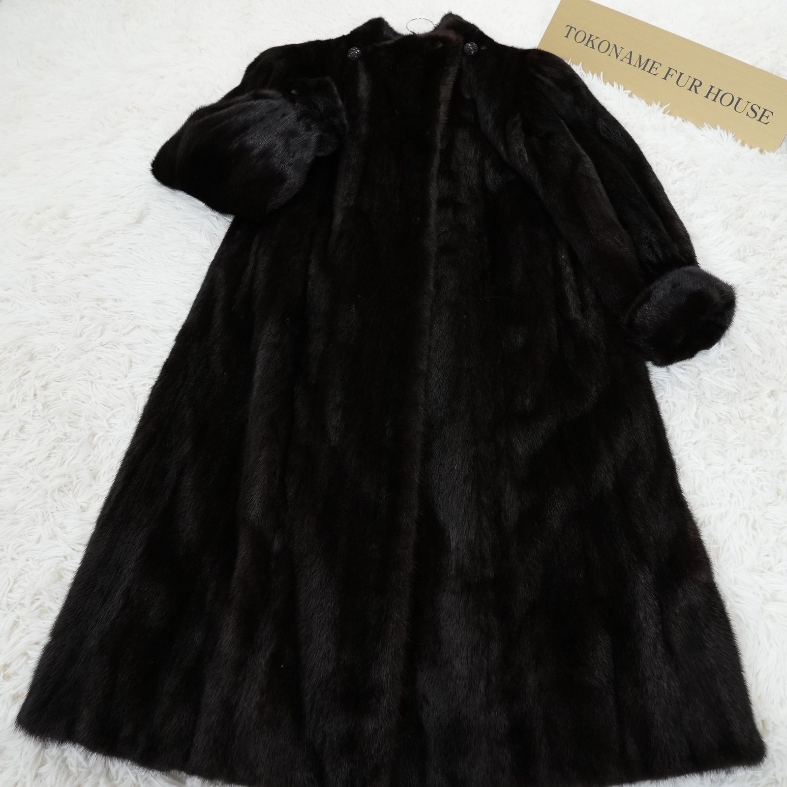 着丈115cm サガミンク リアルファー ロングコート マキシ丈 本毛皮 水貂 Dark Mink Long Coat Roll Up Sleeve - SAGA MINK Genuine Vintage Fur Japan
