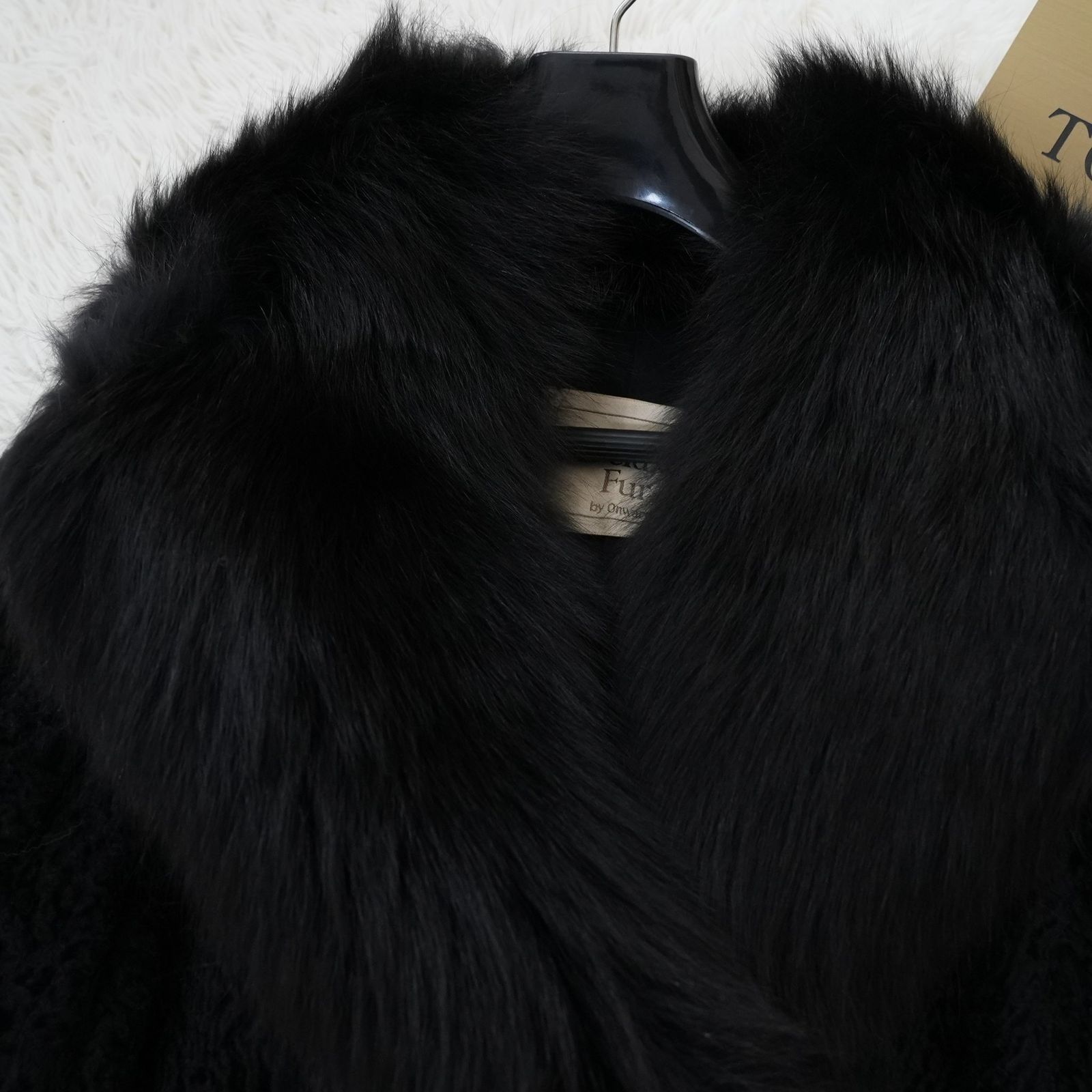 レディース 美品 アストラカン フォックスファー ロングコート 黒 