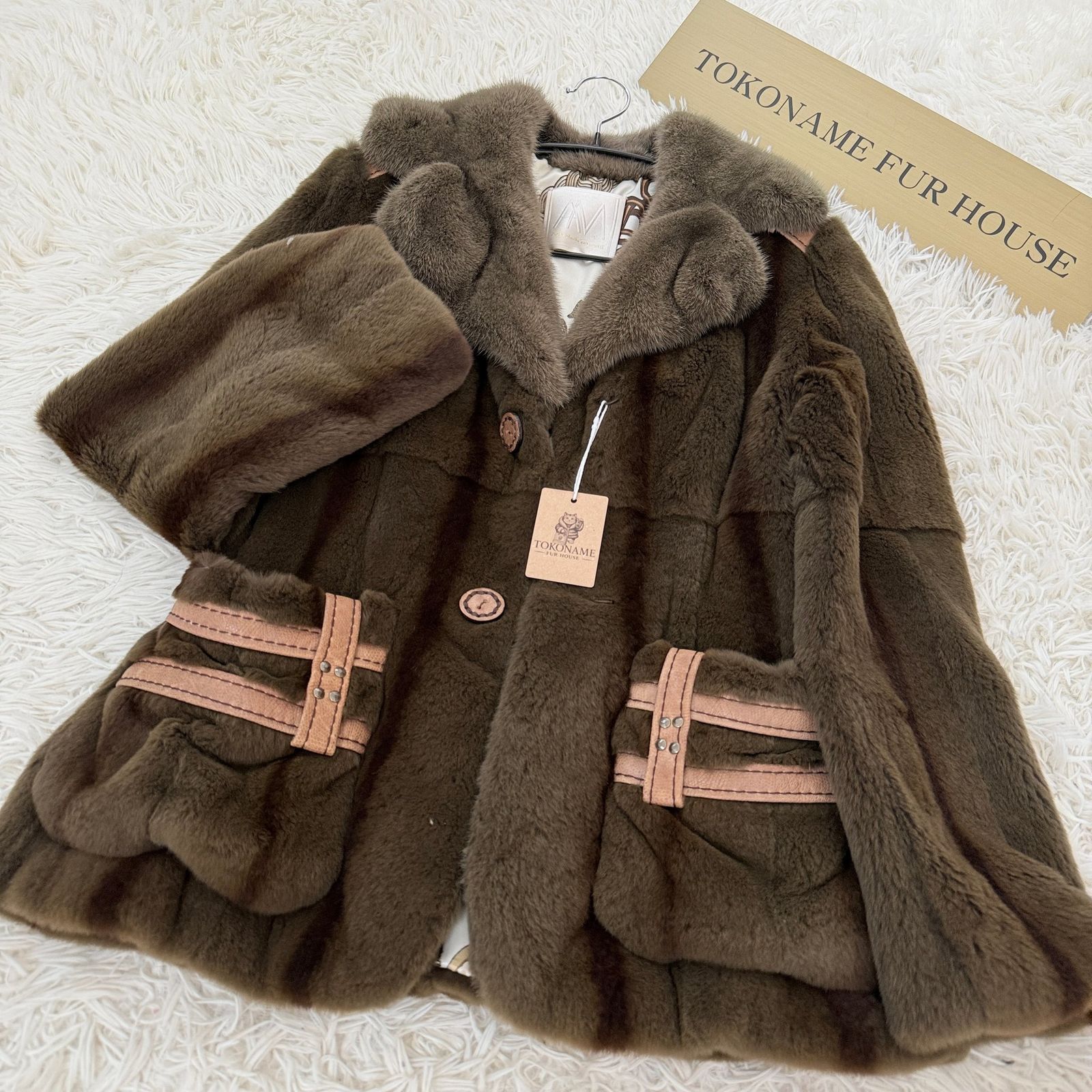 Anna Maria Leporatti シェアードヴィーゼル ミンクトリム 緑染め ジャケット Mink and Shaved Weasel Leather Jacket Green Dye