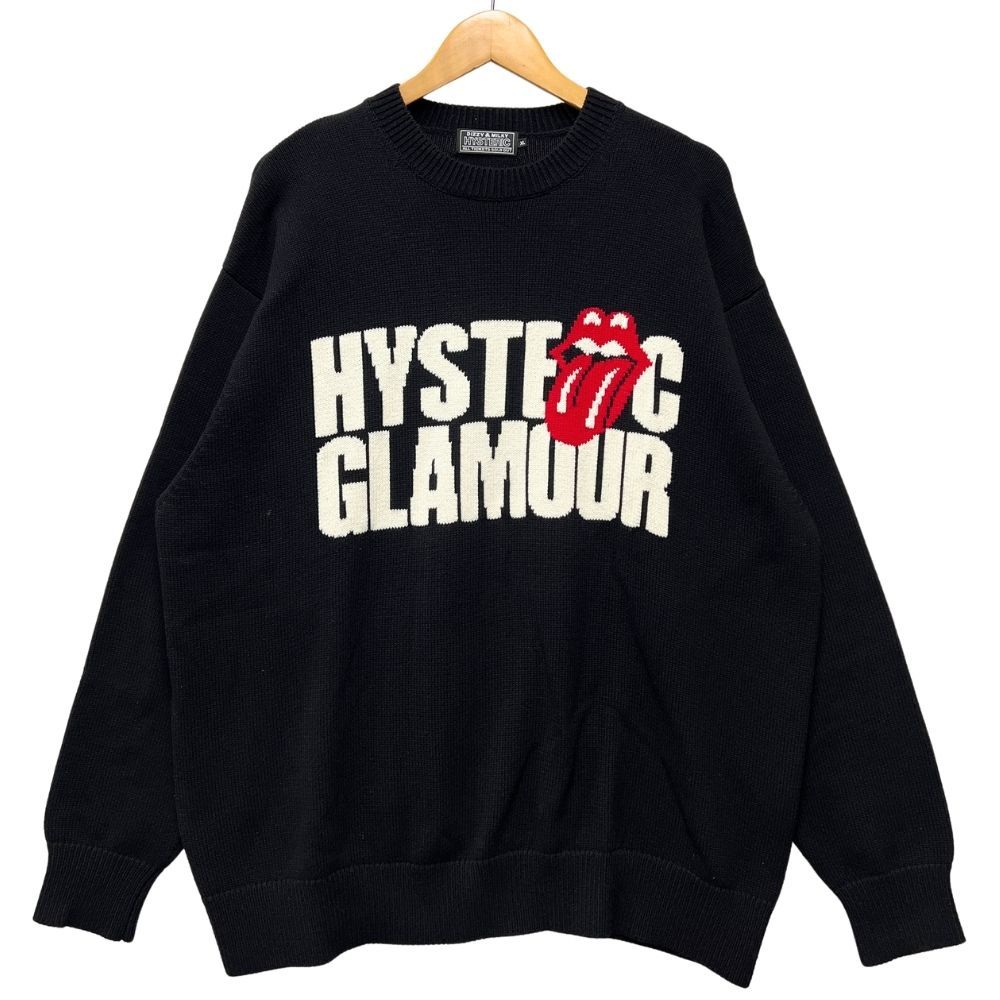 HYSTERIC GLAMOUR ヒステリックグラマー × THE ROLLING STONES LOGO TONGUE 編込 コットン ニット セーター ブラック XL 正規品 / 55277