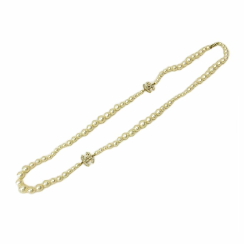 シャネル CHANEL 10V ロング ネックレス GP×フェイクパール ペンダント アクセサリー ココマーク 白 ホワイト 0607 ☆AA★