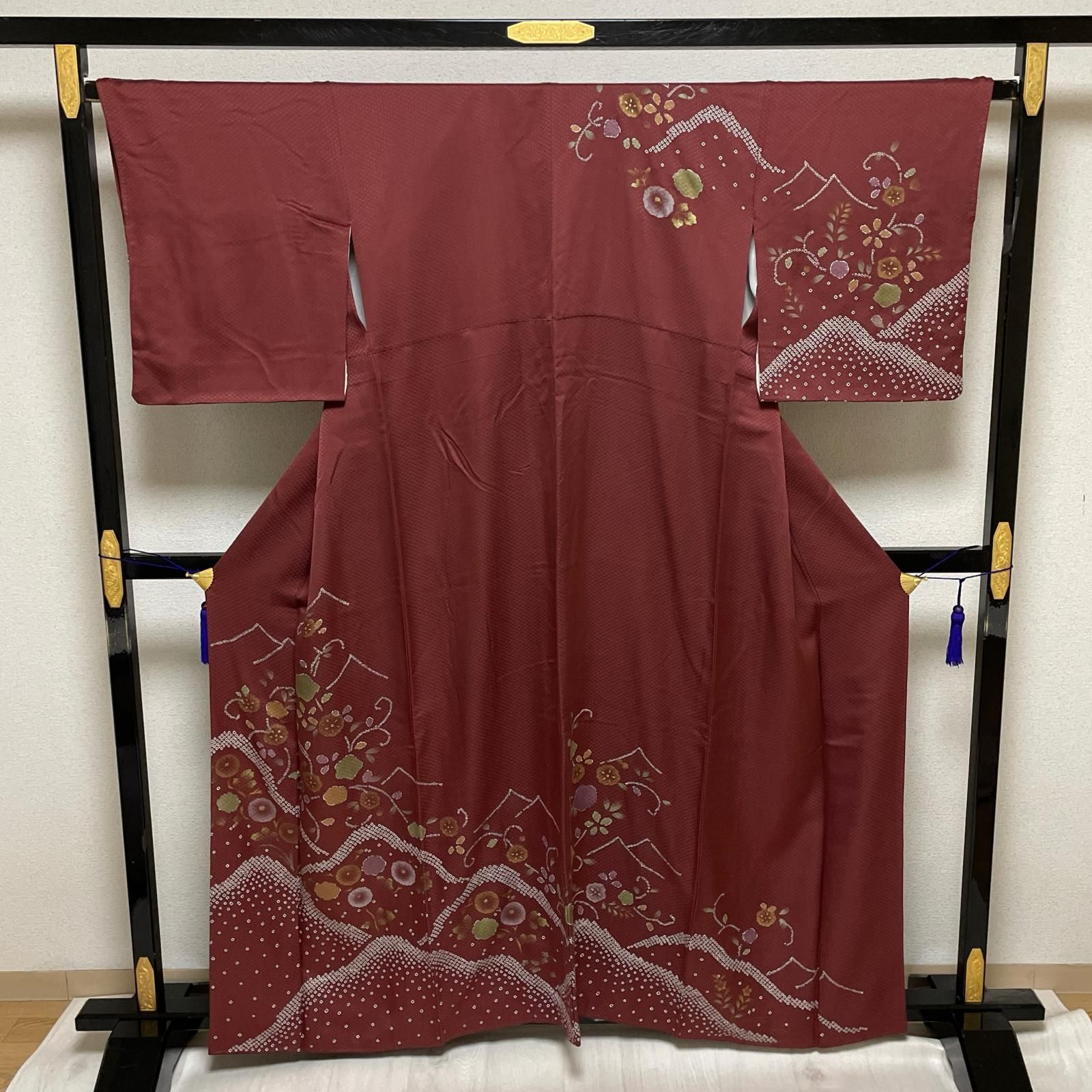 訪問着 絞りに可愛い花模様の染め 七宝柄地紋 着物 正絹 X-3428 訪問着 絞りに可愛い花模様の染め 七宝柄地紋 着物 正絹 X-3428