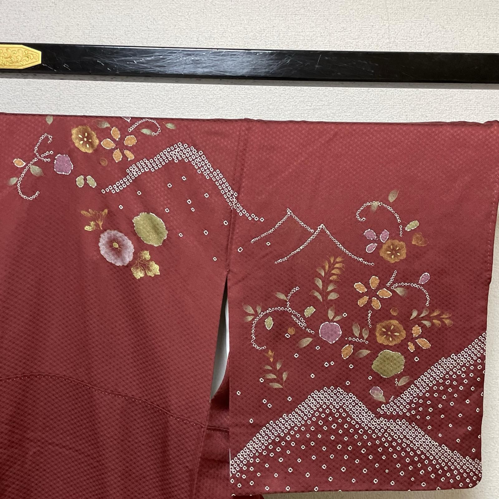 訪問着 絞りに可愛い花模様の染め 七宝柄地紋 着物 正絹 X-3428 訪問着 絞りに可愛い花模様の染め 七宝柄地紋 着物 正絹 X-3428
