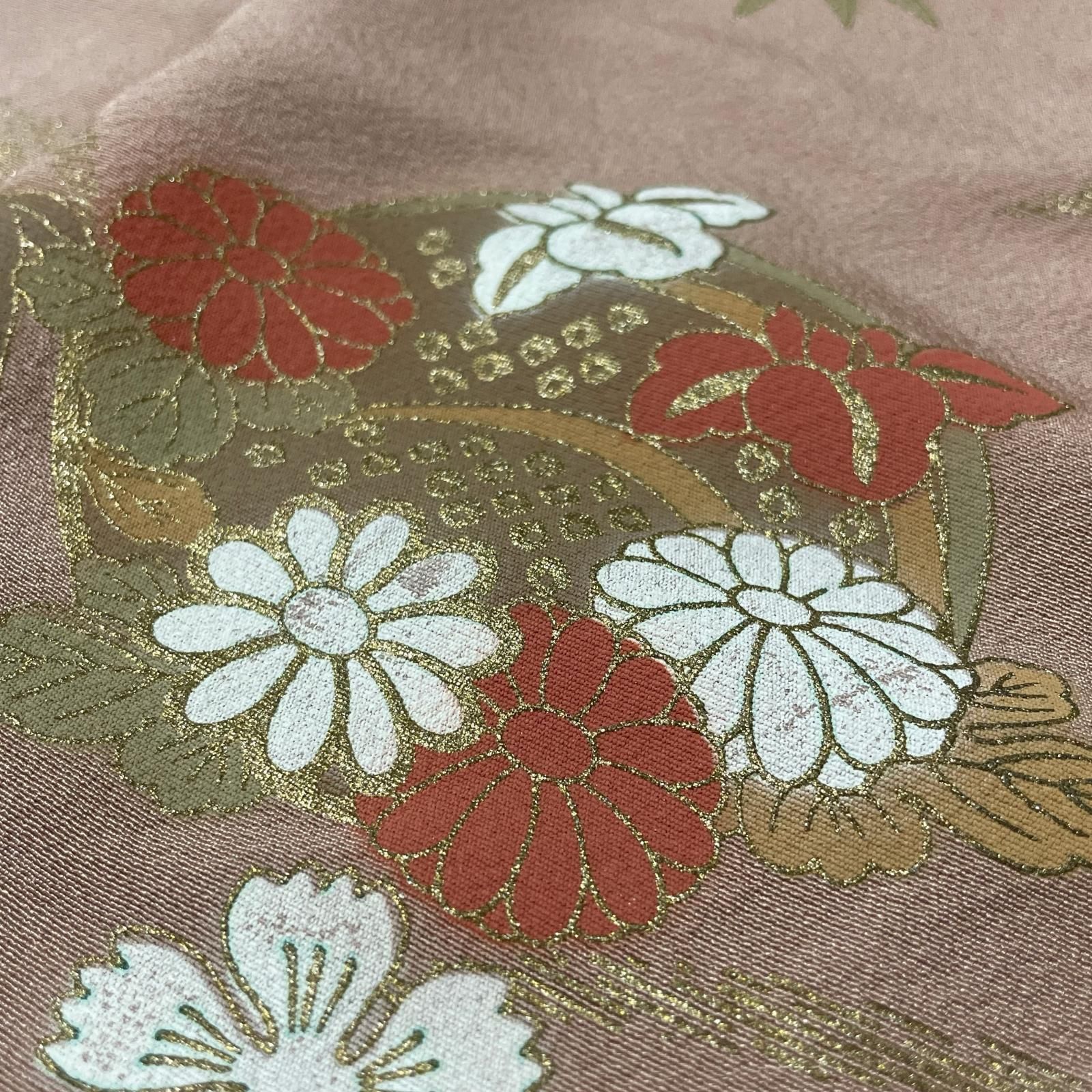 付下げ 裄66.5 トールサイズ 花輪 流水に桜 着物 正絹 X-3429