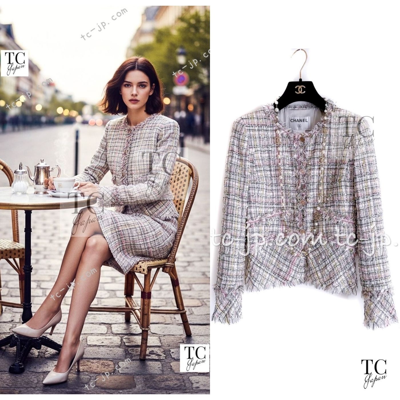 シャネル ジャケット CHANEL 60万 ピンク パステル ルサージュ デイジー 花 スパンコール カール・ラガーフェルド 人気 定番 超美品 38