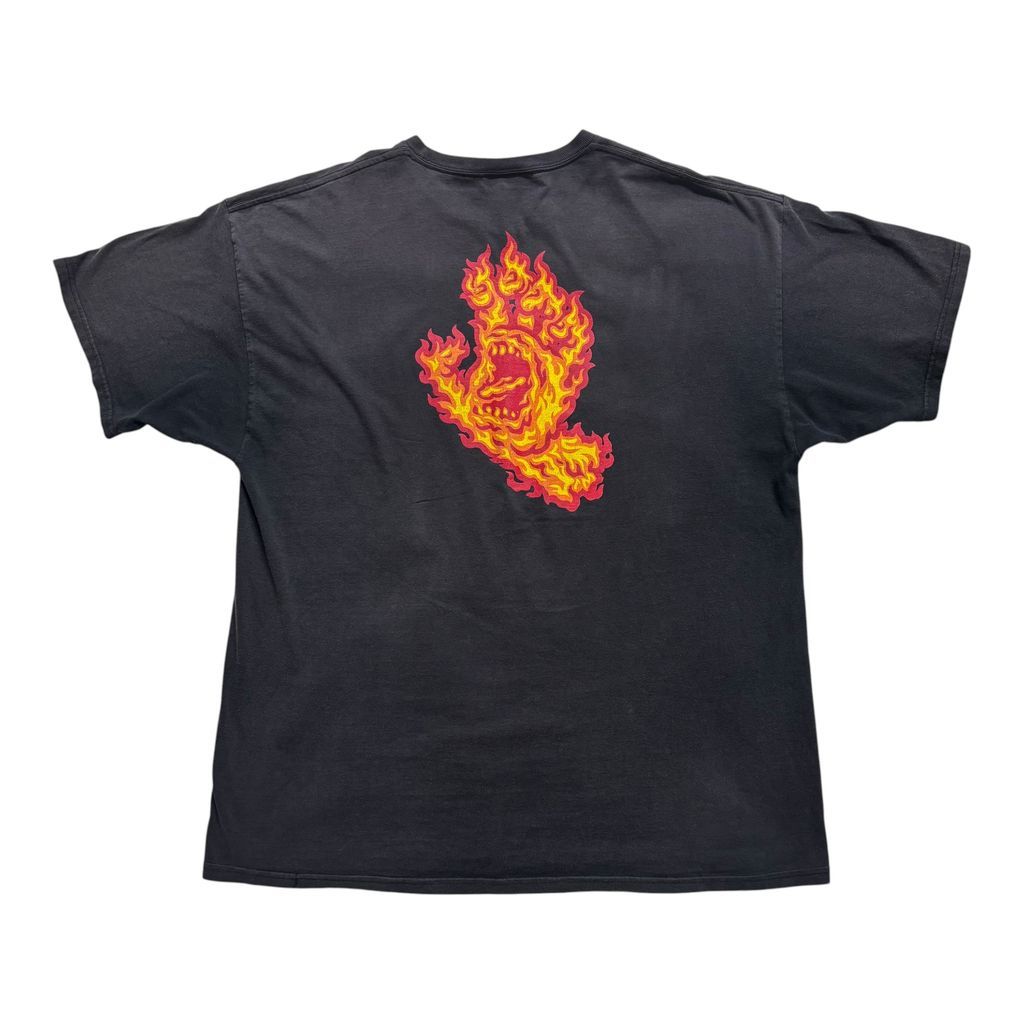 2XL 00s SANTA CRUZ サンタクルーズ Tシャツ 2XL ブラック スクリーミングハンド ファイヤー フレイム 両面プリント スケートボード スケートブランド 古着　NHS