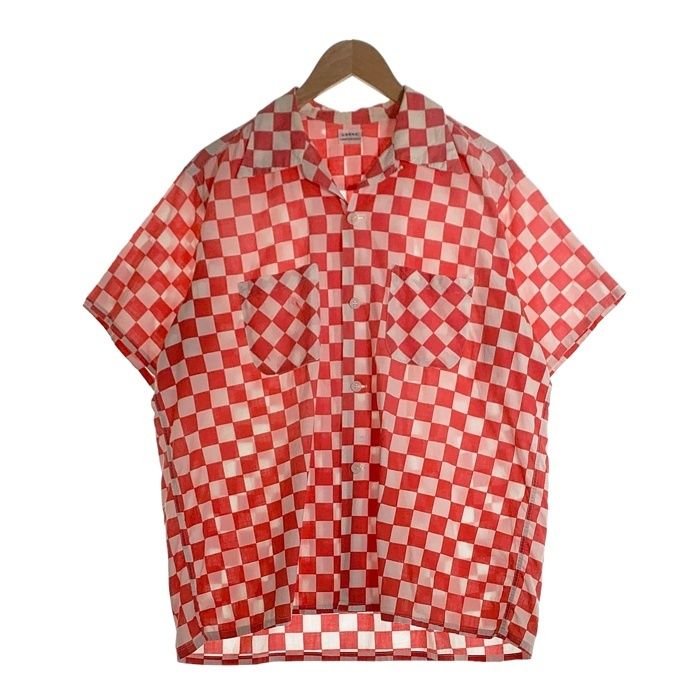 50's CHECKER FLAG チェッカーフラッグ 半袖 オープンカラーシャツ コットン レッド ホワイト Size L 50's CHECKER FLAG チェッカーフラッグ 半袖 オープンカラーシャツ