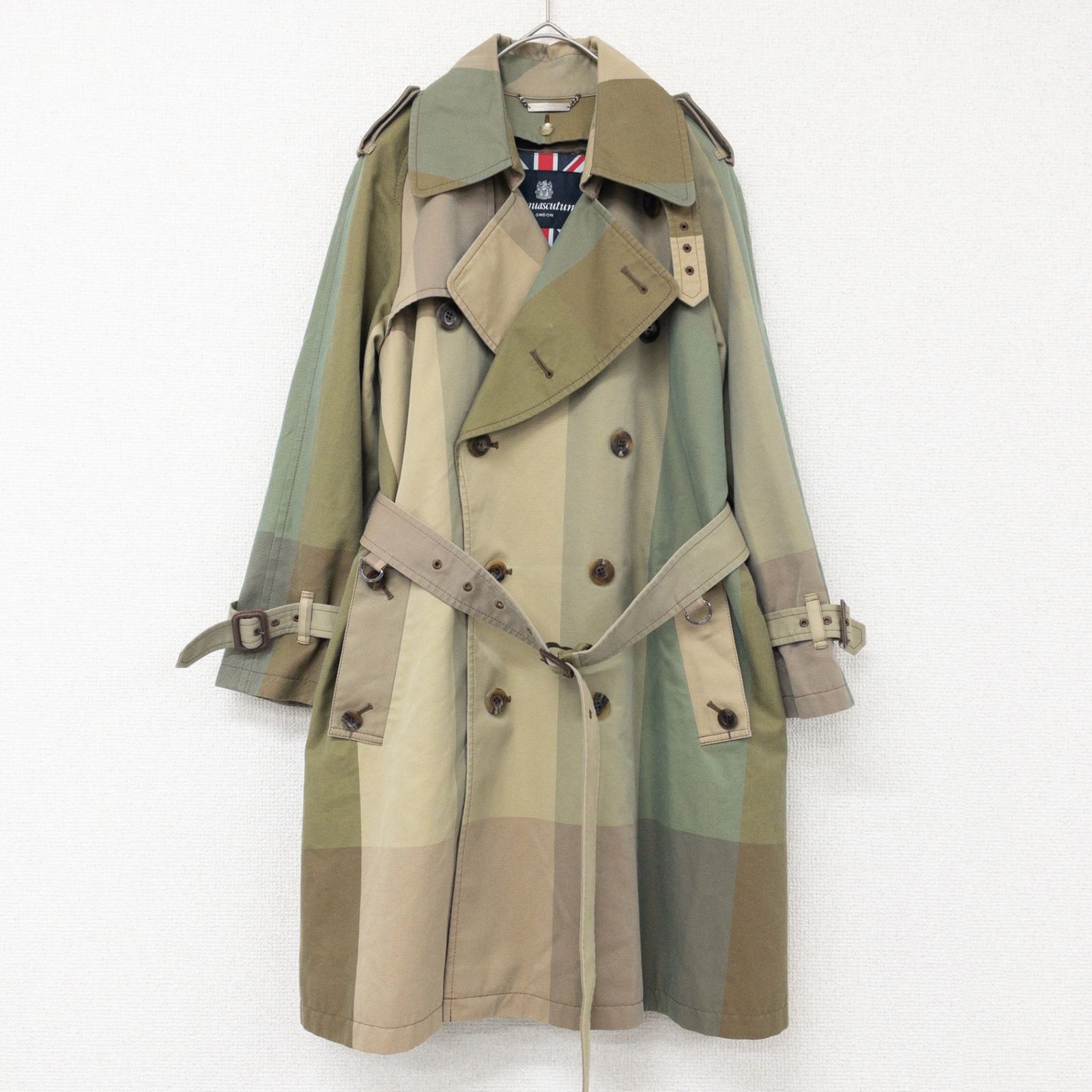 beautiful people × Aquascutum ビューティフルピープル × アクアスキュータム トレンチコート ビッグチェック柄 コットン グリーン ベージュ 日本製 レディース 140 b01623