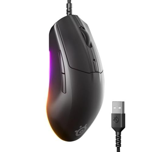 SteelSeries ゲーミングマウス 有線 軽量 低遅延 1.35ms 高耐久 8,500DPI メカニカルスイッチ 絡まり防止 PTFE(テフロン)ソール 3ゾーンRGBイルミネーション Rival 3 Gen 2 62515 ブラック★