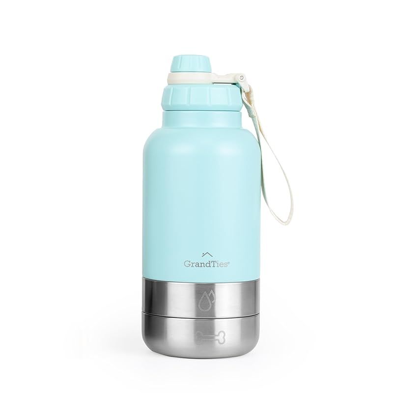 【新品】 GRANDTIES グランタイズ 真空断熱ワイドマウスボトル 950ml & 2ペットボウル (パウダーグリーン) 水筒 dog 犬 散歩 公園 ドッグラン グランピング キャンプ ペットライフ