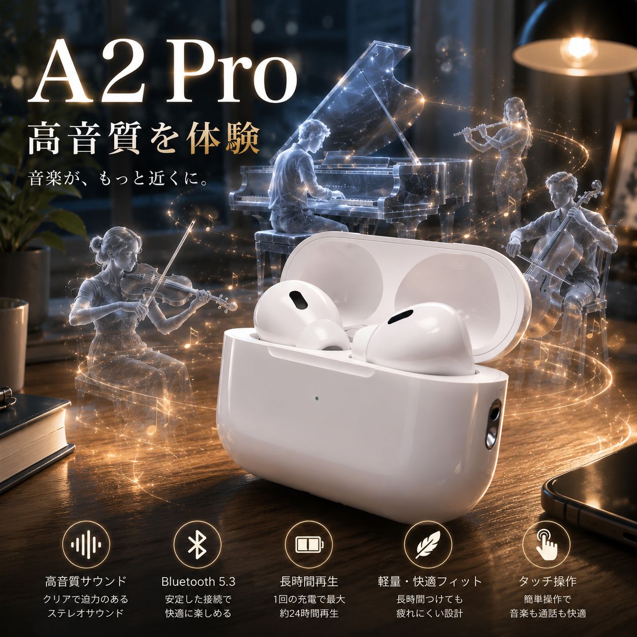 2026最新型 A2 Pro ワイヤレスイヤホン ノイズキャンセリング 