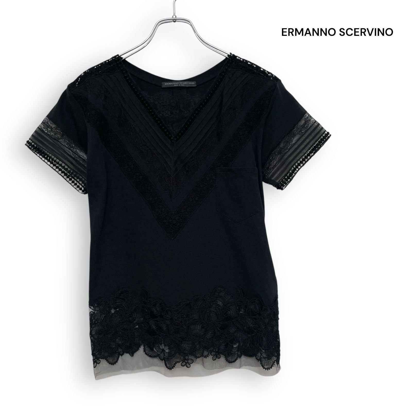ERMANNO SCERVINO エルマンノ シェルヴィーノ 刺繍 レース 半袖 カットソー ブラウス Size38