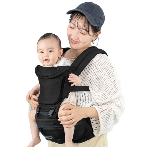(ケラッタ) ダイヤル ヒップシート 抱っこ紐 カバー付き 4WAYで使える ベビーキャリア 横抱き 対面抱っこ 前向き 安全ベルト一体型 耐荷重20kg (a. ダブルショルダー付き ブラック)pms 922acd12