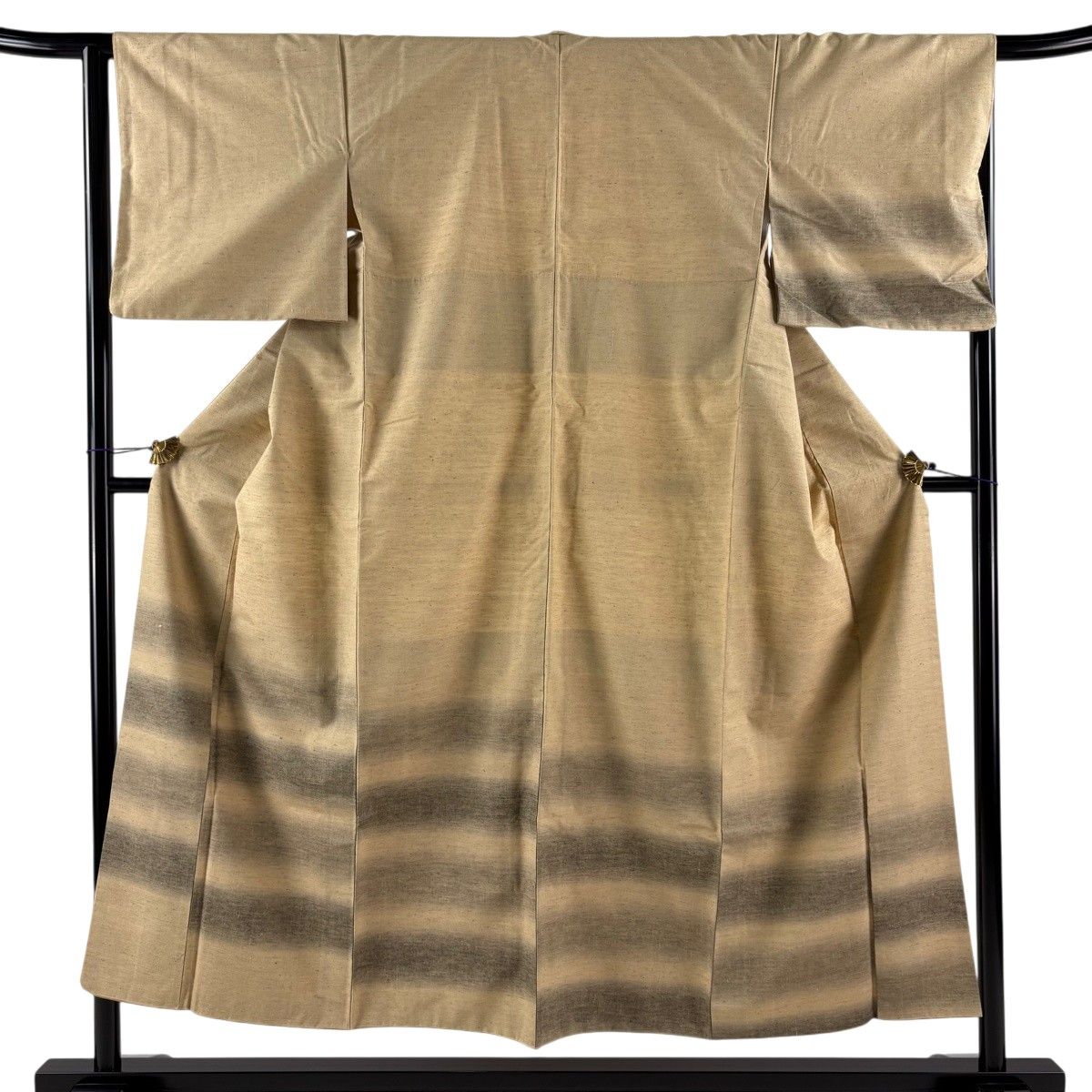 【美品】 付下げ 身丈151.5cm 裄丈64cm M 袷 紬地 段縞 薄茶色 正絹 逸品 【中古】