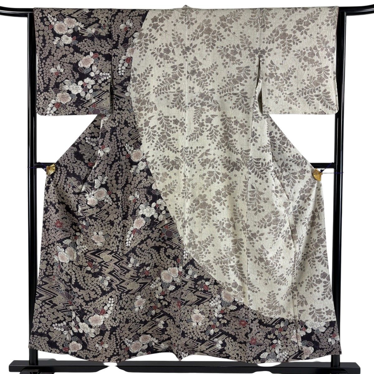 訪問着 身丈152.5cm 裄丈64cm M 袷 辻が花柄 染め分け 濃紫 正絹 秀品 【中古】