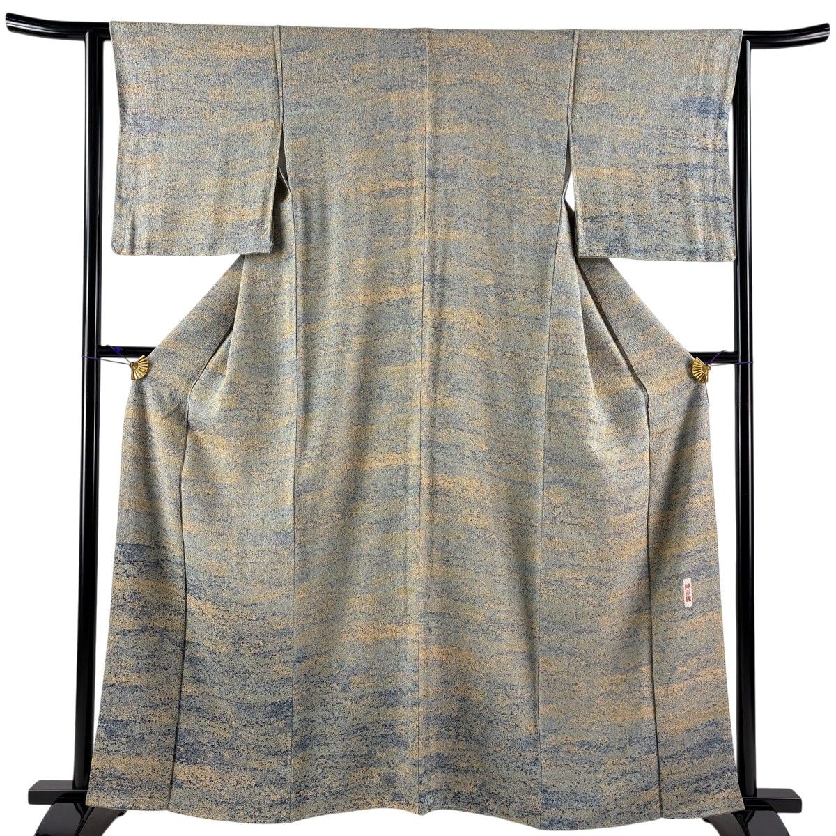 【美品】 付下げ 身丈160cm 裄丈63.5cm S 袷 霞 幾何学模様 陶彩染 青灰色 正絹 秀品 【中古】