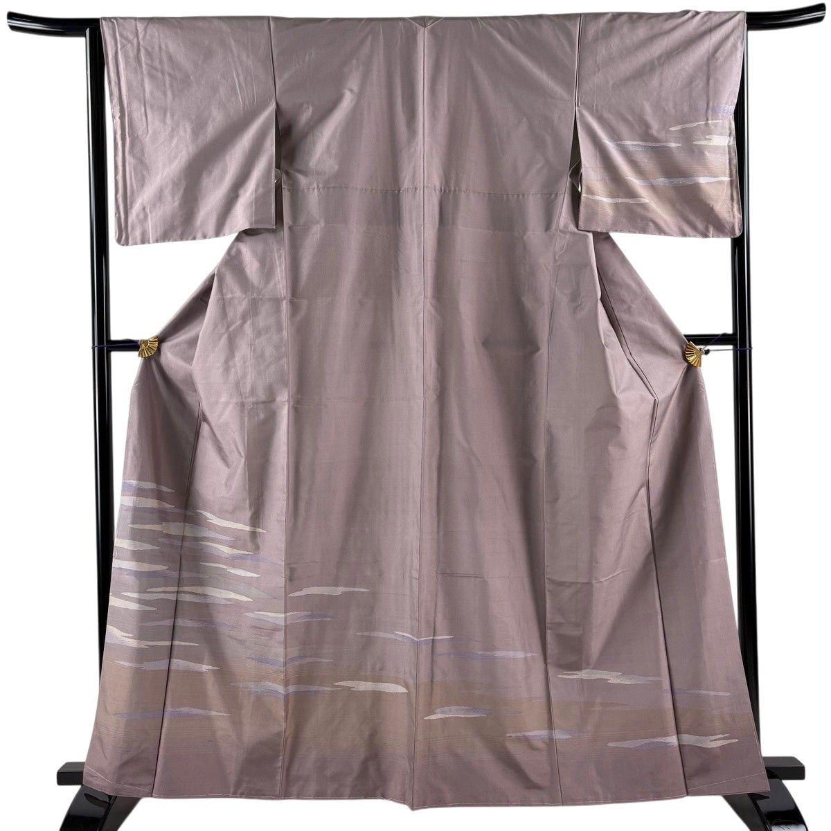 【美品】 付下げ 身丈163.5cm 裄丈64.5cm M 袷 紬地 霞 灰紫 正絹 秀品 【中古】