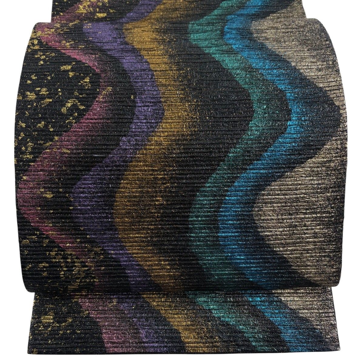 【美品】 袋帯 秀品 幾何学 箔 黒 六通 正絹 【中古】