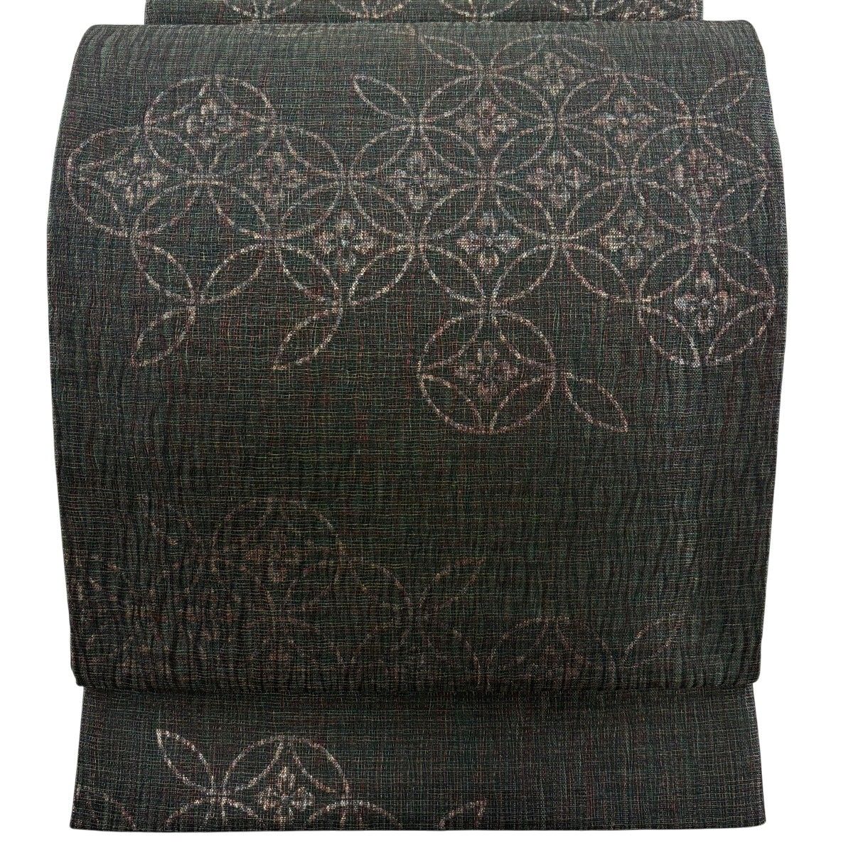 【美品】 袋帯 名品 七宝 ラメ糸 箔 深緑 六通 正絹 【中古】