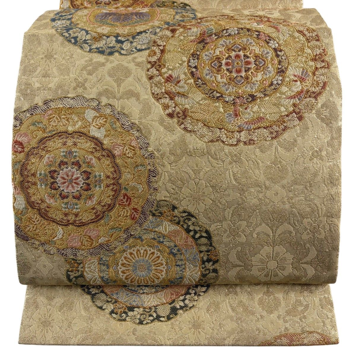 【美品】 袋帯 名品 華文 桐 金糸 箔 金色 六通 正絹 【中古】