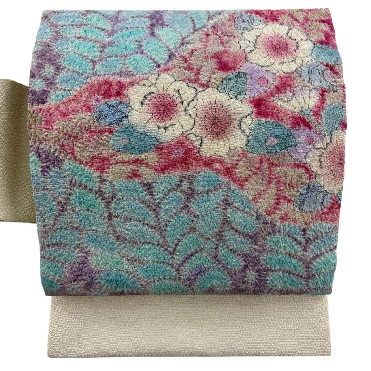 【美品】 名古屋帯 名品 辻が花柄 ぼかし 白 正絹 【中古】