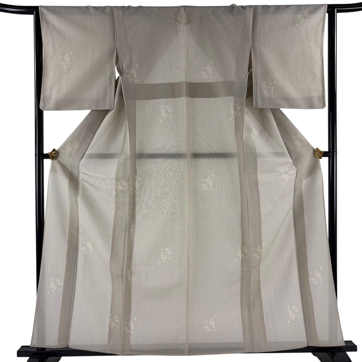 紬 身丈160cm 裄丈64cm M 薄物 縞 燕 灰白 正絹 名品 【中古】