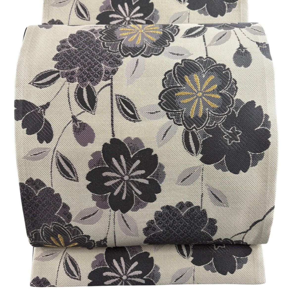 【美品】 袋帯 秀品 枝垂れ桜 金糸 灰茶 六通 正絹 【中古】