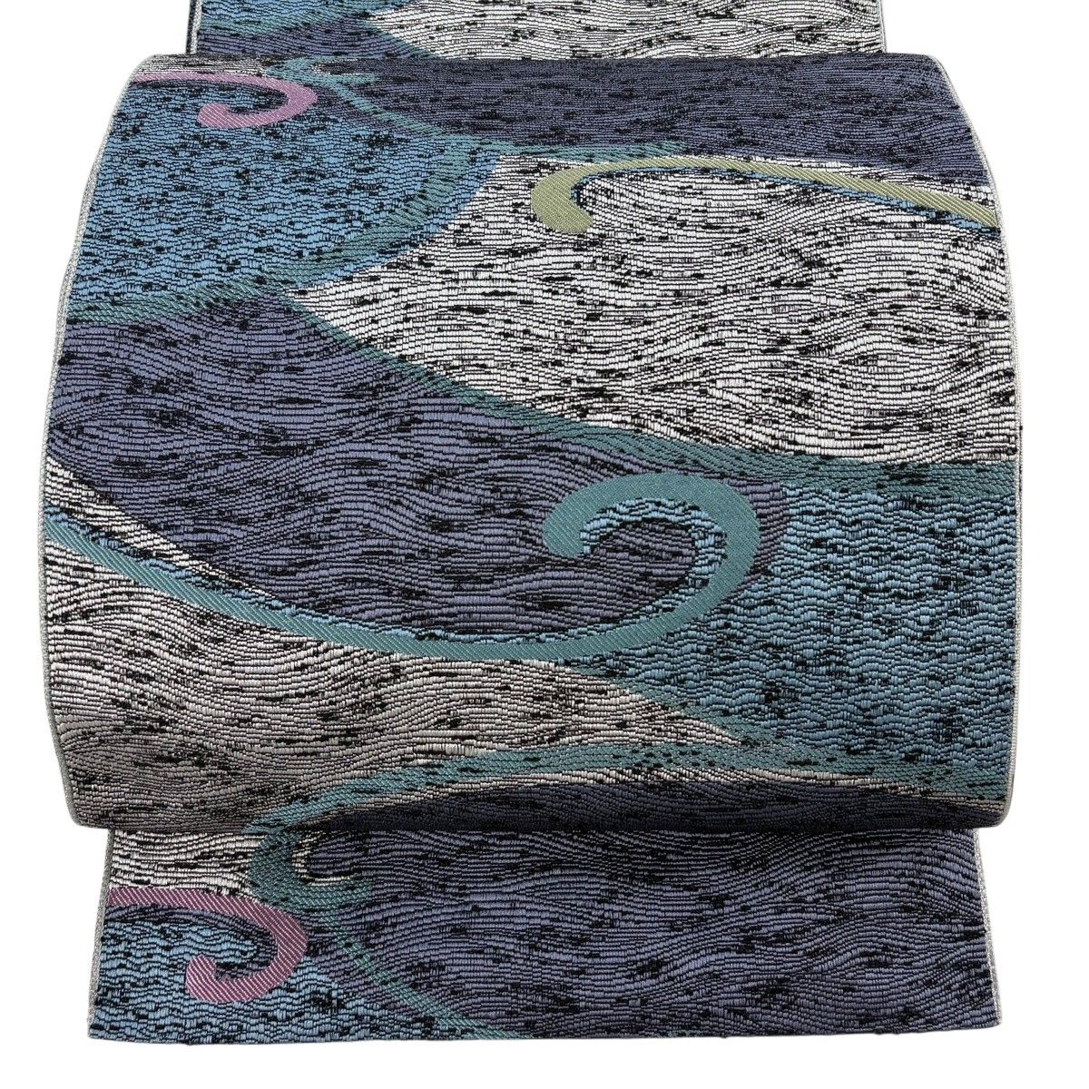 【美品】 名古屋帯 秀品 八寸名古屋帯 松葉仕立て 幾何学模様 灰色 正絹 【中古】