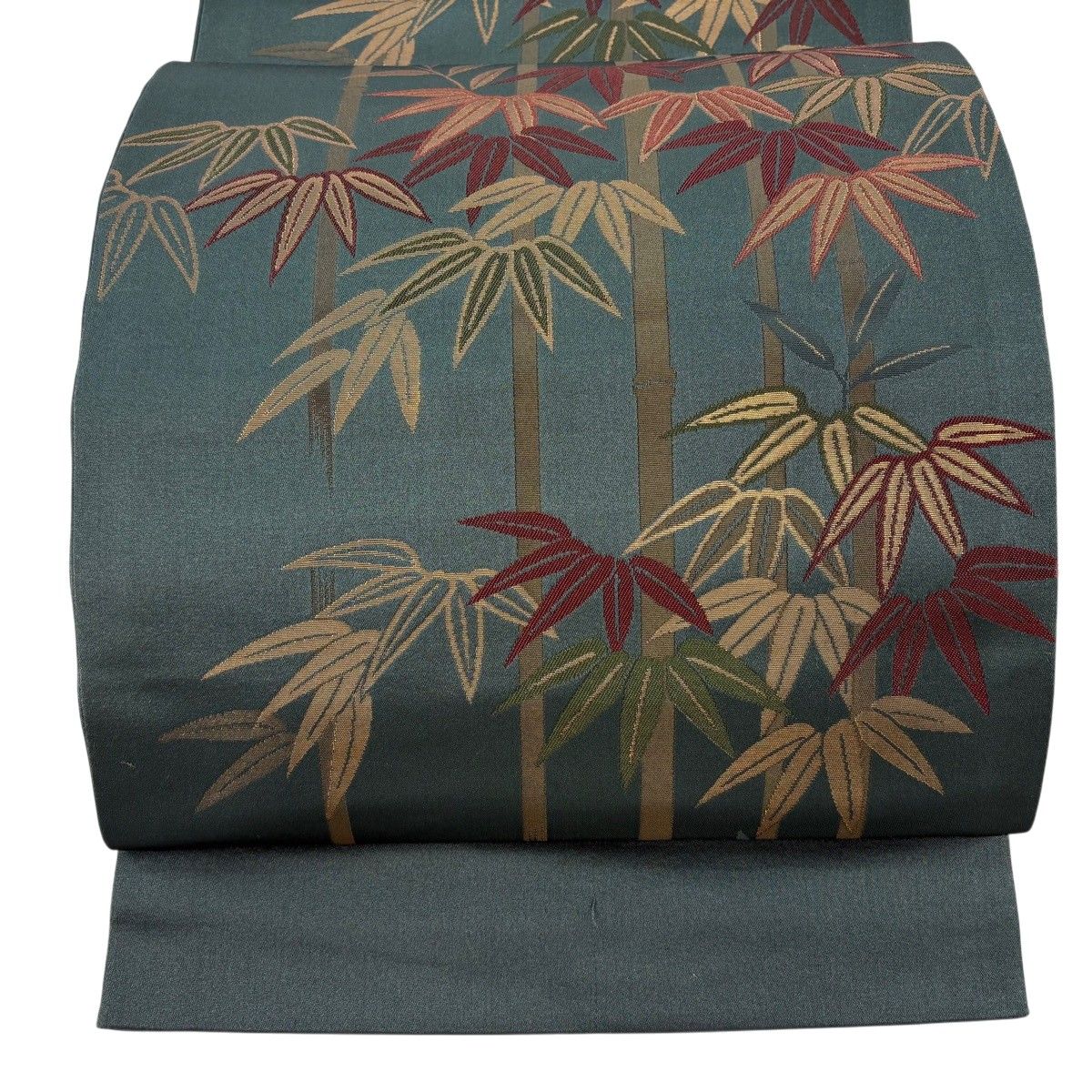 【美品】 袋名古屋帯 秀品 竹 箔 深緑 正絹 【中古】