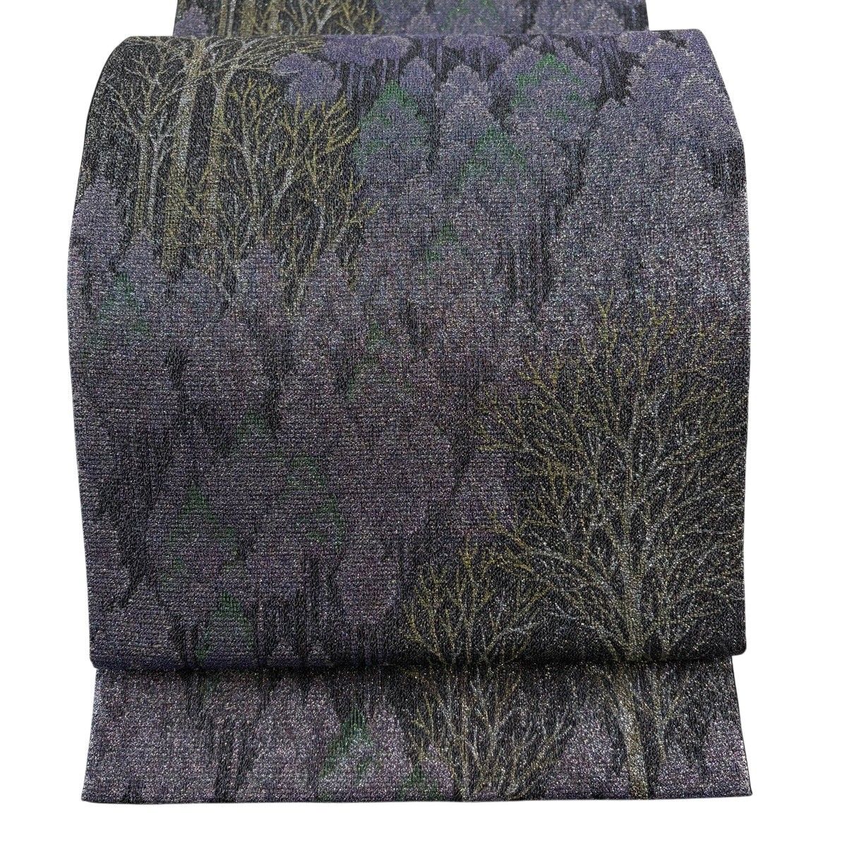 【美品】 袋帯 秀品 樹木 箔 紫 六通 正絹 【中古】