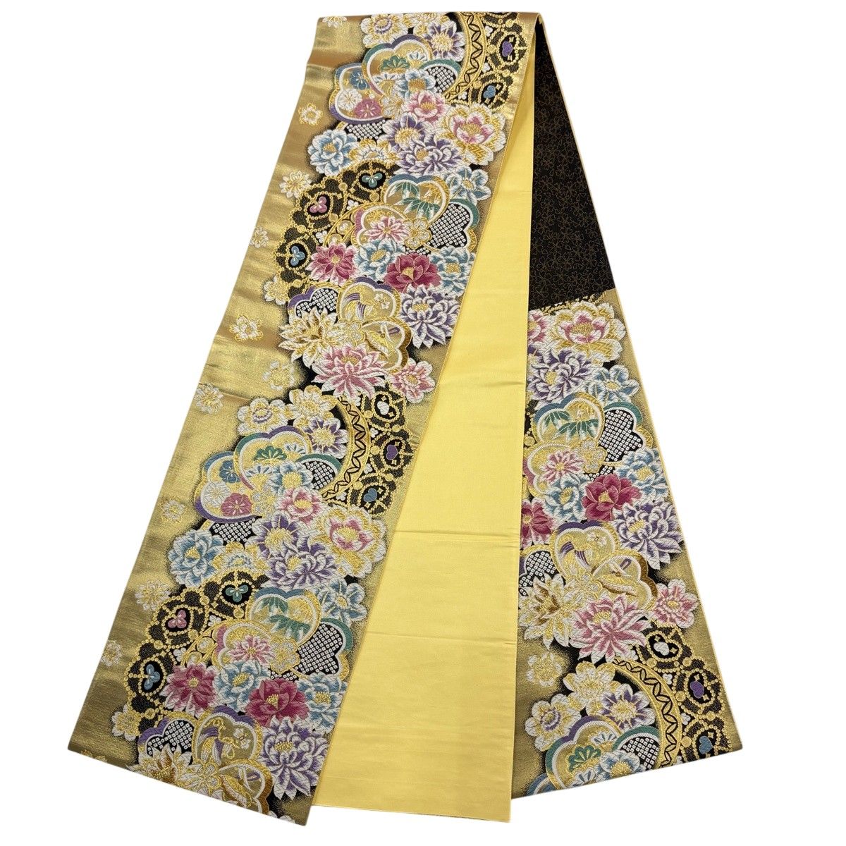 美品】 振袖 身丈167cm 裄丈70cm L 袷 袋帯フルセット 牡丹 桜 金糸