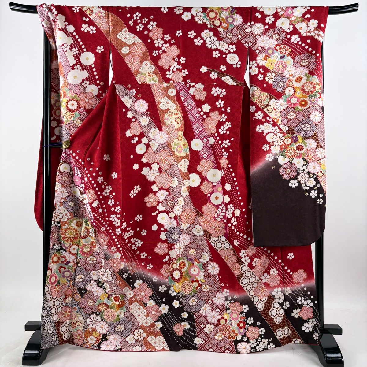 美品】 振袖 身丈167cm 裄丈70cm L 袷 袋帯フルセット 牡丹 桜 金糸