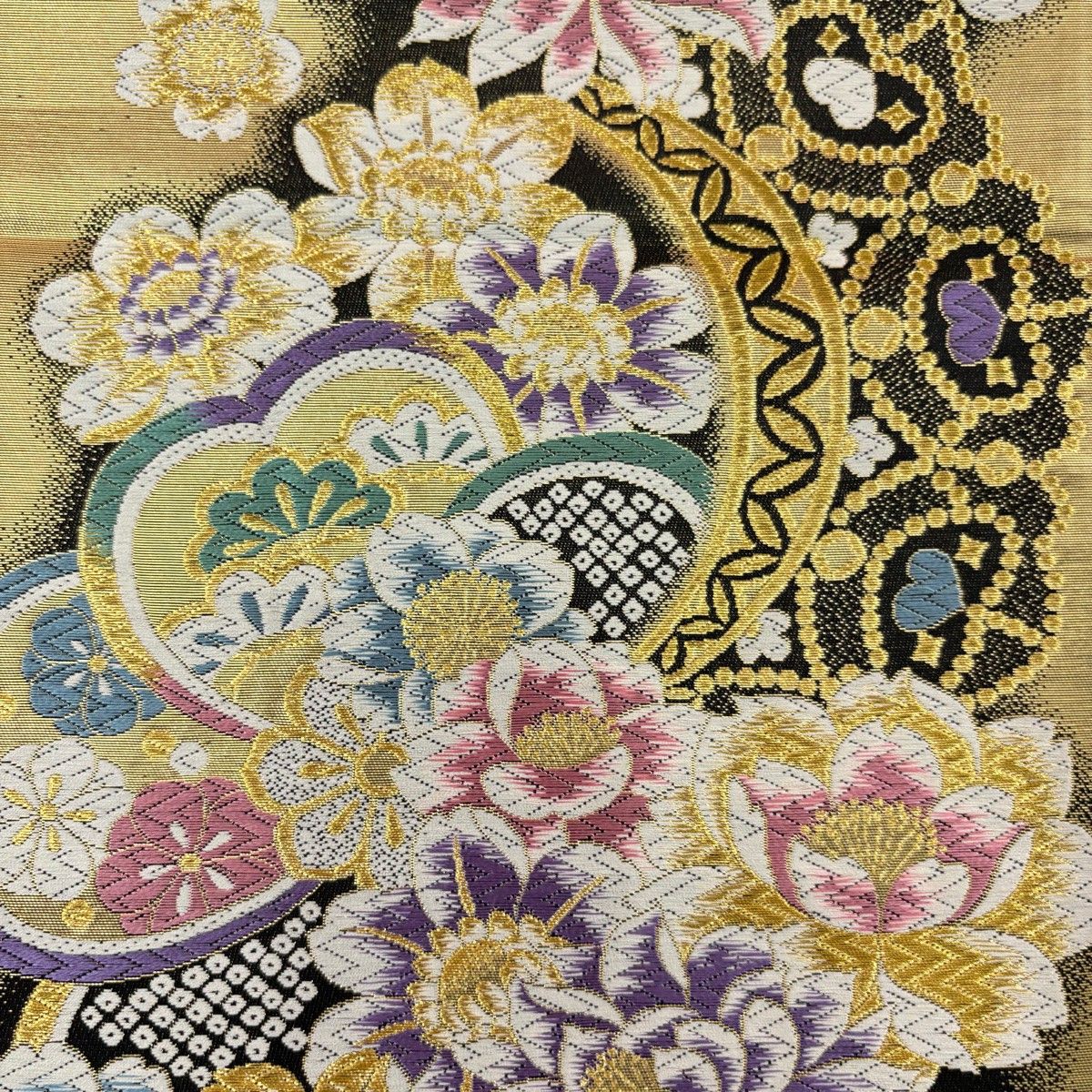 美品】 振袖 身丈167cm 裄丈70cm L 袷 袋帯フルセット 牡丹 桜 金糸