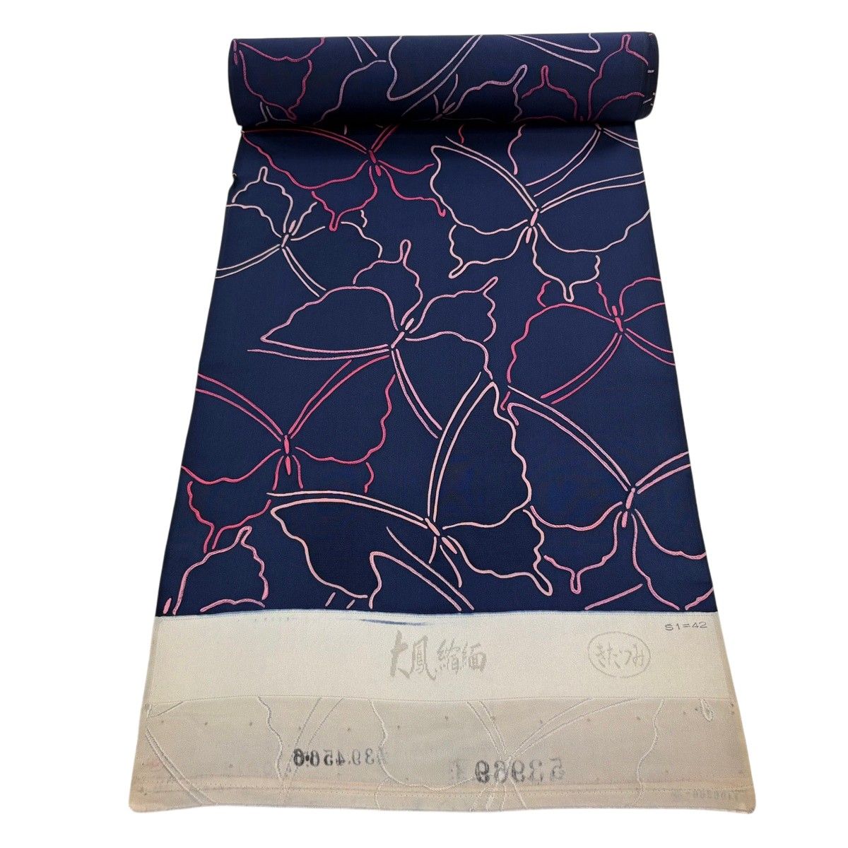 反物 秀品 小紋 蝶 濃紺 正絹 【中古】