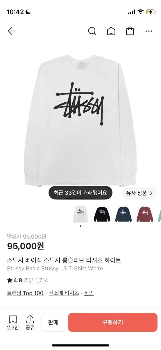 STUSSY ベーシック STUSSY ロングスリーブ Tシャツ 白