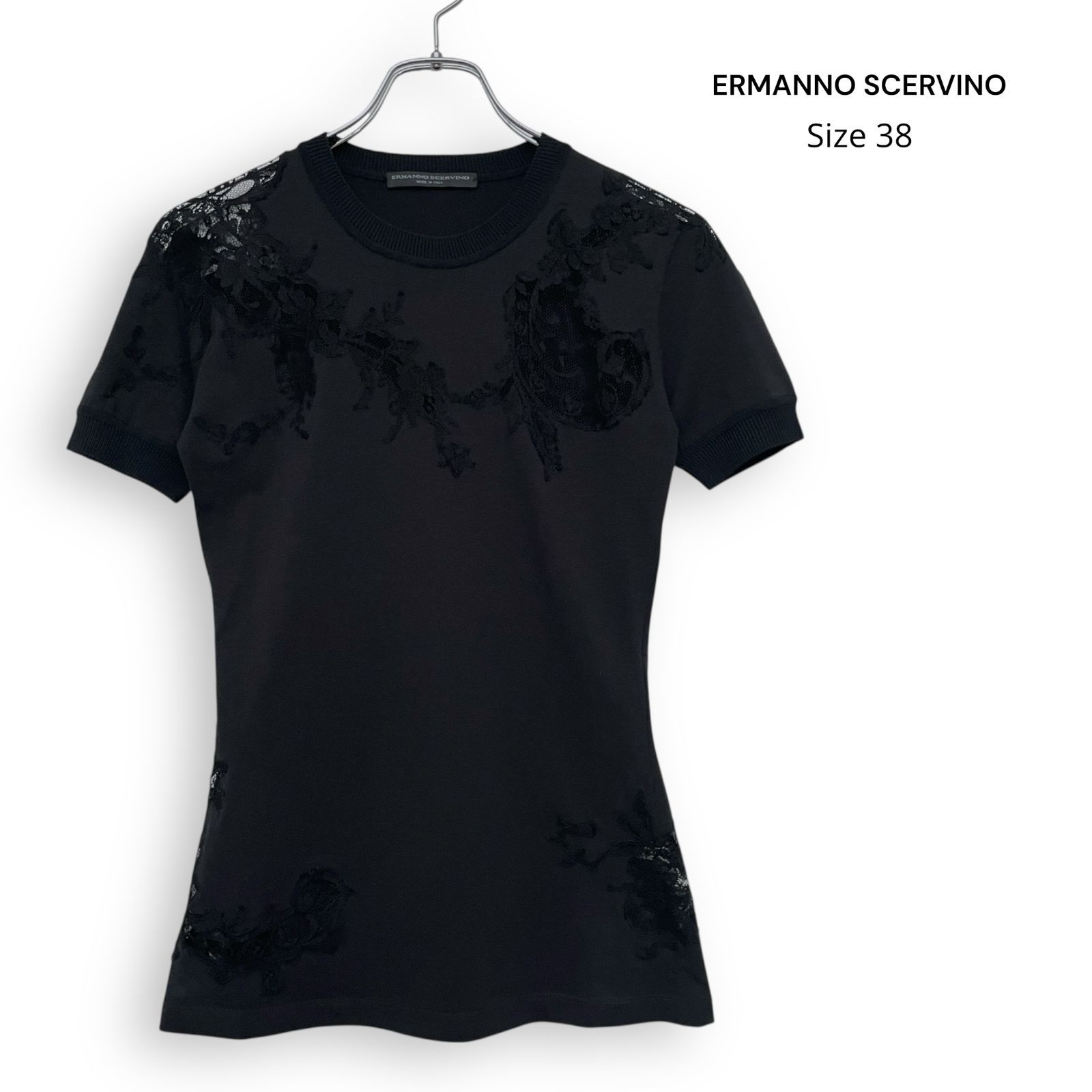 ERMANNO SCERVINO エルマンノ シェルヴィーノ 刺繍 レース 半袖 コットン ニット ブラウス Size38