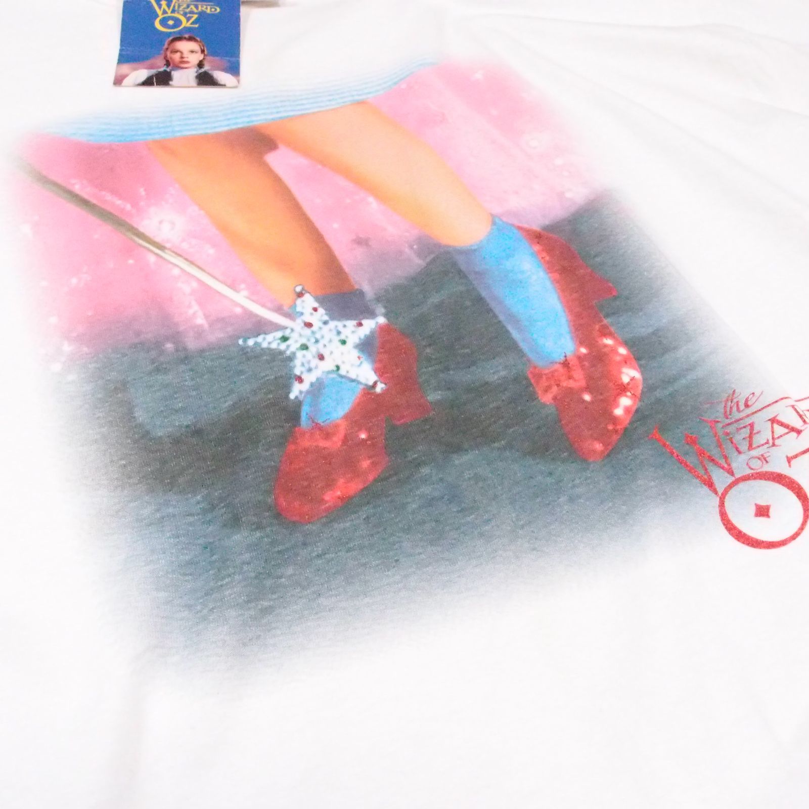 0195　XXL　オズの魔法使 TシャツUSA製 白 Wizard of Oz 映画T ラメロゴ USA製 白
