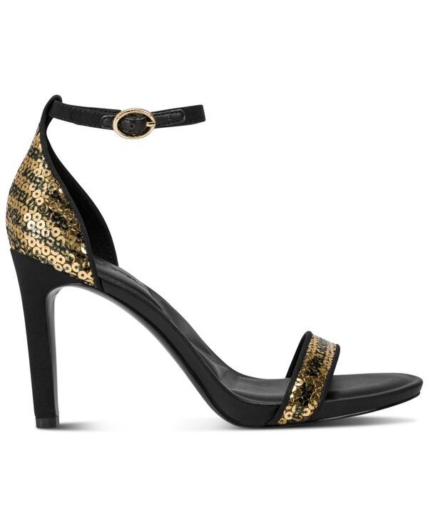 カール ラガーフェルド レディース シューズ サンダル スパンコール ロゴ KARL LAGERFELD PARIS Kenz Logo Sequin Dress Sandals Gold Black ブラック