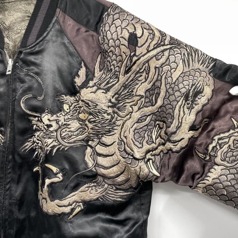 【中古】▲状態考慮 左脇 SCRIPT 花旅楽団 巻龍総柄刺繍リバーシブルスカジャン サイズL [17]
