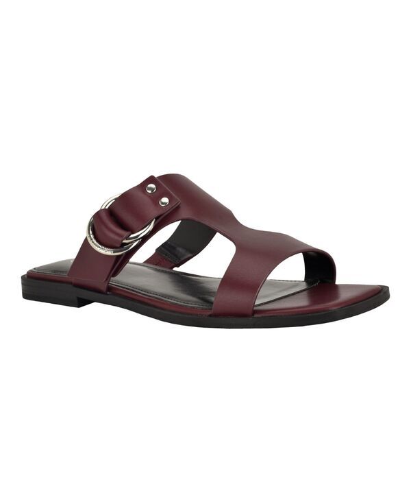 カルバンクライン レディース シューズ サンダル レザー Calvin Klein Womens Meritt Leather Flat SlipOn Sandals Dark Red Leather レッド