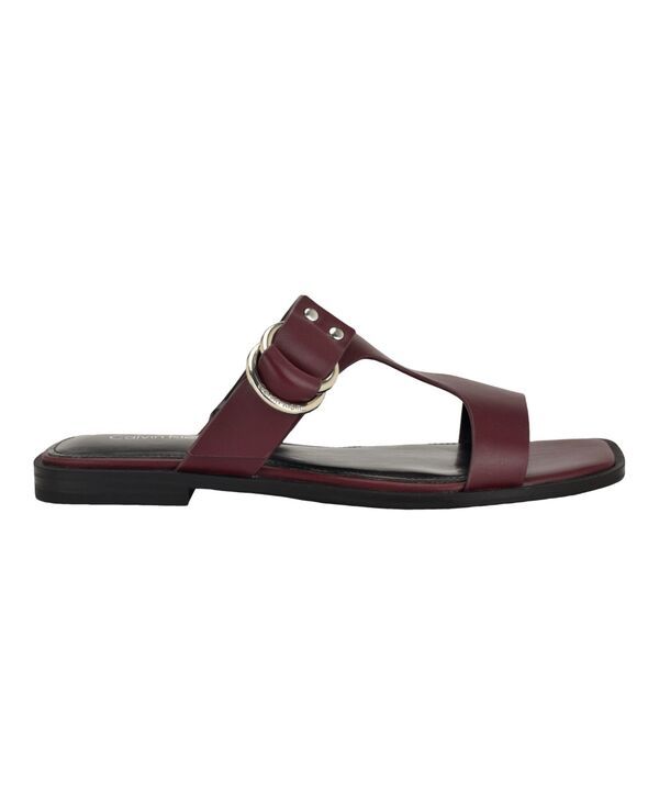 カルバンクライン レディース シューズ サンダル レザー Calvin Klein Womens Meritt Leather Flat SlipOn Sandals Dark Red Leather レッド