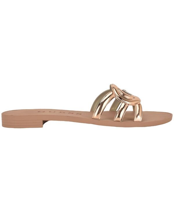 ゲス レディース シューズ サンダル カットアウト ロゴ GUESS Womens Elyho Jellie Logo Cutout Flat Sandals Rose Gold Metallic ゴールド
