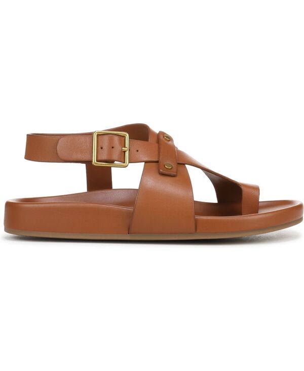 フランコサルト レディース シューズ サンダル Franco Sarto Blair Toe Loop Round Toe Buckle Flat Sandals Cognac Leather
