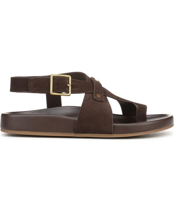 フランコサルト レディース シューズ サンダル Franco Sarto Blair Toe Loop Round Toe Buckle Flat Sandals Dark Brown Suede ブラウン