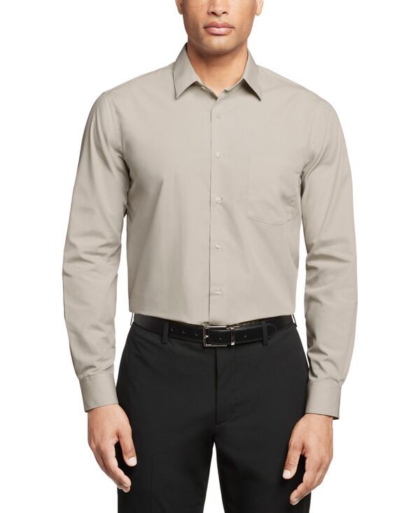 ヴァンハウセン メンズ トップス シャツ Van Heusen Mens Poplin Dress Shirt Classic Athletic Fit Stone ストーン