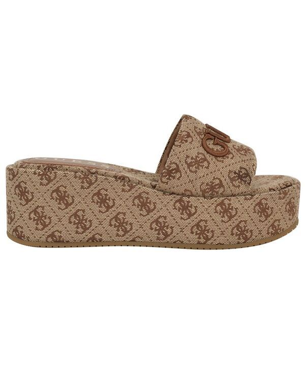ゲス レディース シューズ サンダル プラットフォーム GUESS Womens Bintai Single Band High Platform Wedge Sandals Brown Logo ブラウン