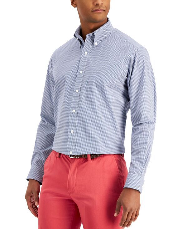 クラブルーム メンズ トップス シャツ レギュラーフィット ギンガムチェック ミニ ギンガム Club Room Mens Regular Fit Mini Gingham Dress Shirt Navy ネイビー