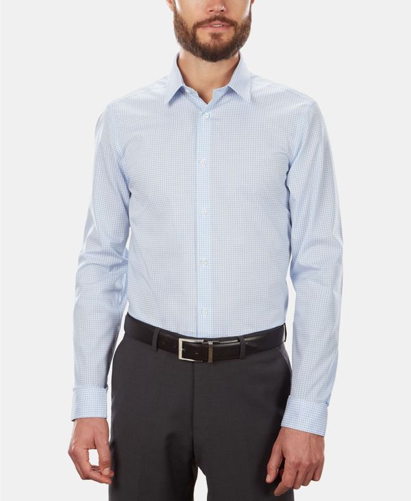 カルバンクライン メンズ トップス シャツ Calvin Klein Mens SlimFit NonIron Performance Stretch Blue Check Dress Shirt Bluebird ブルー