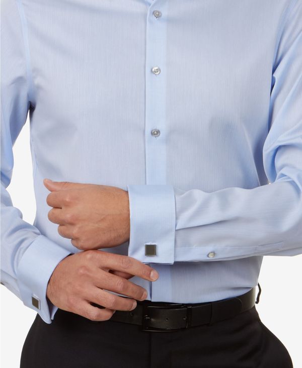 カルバンクライン メンズ トップス シャツ Calvin Klein Mens SlimFit NonIron Herringbone French Cuff Dress Shirt Blue ブルー